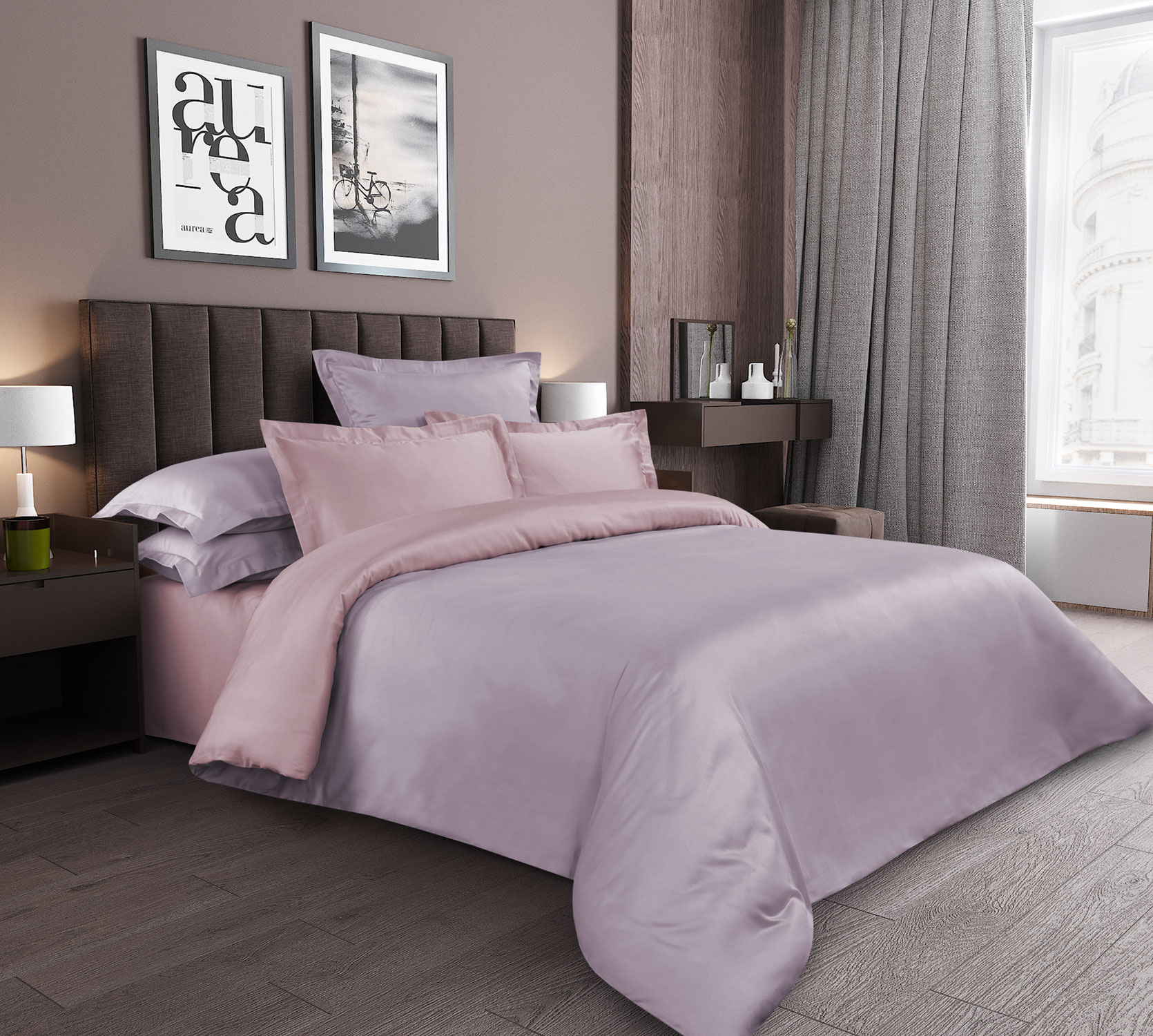 Однотонное постельное белье Розовый жемчуг, сатин, Евро макси фото
