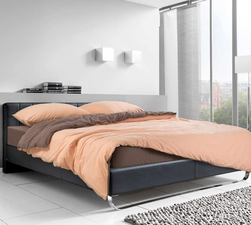 Однотонное постельное белье с простыней на резинке 140x200 Персиковая карамель, трикотаж, 1.5-спальное фото