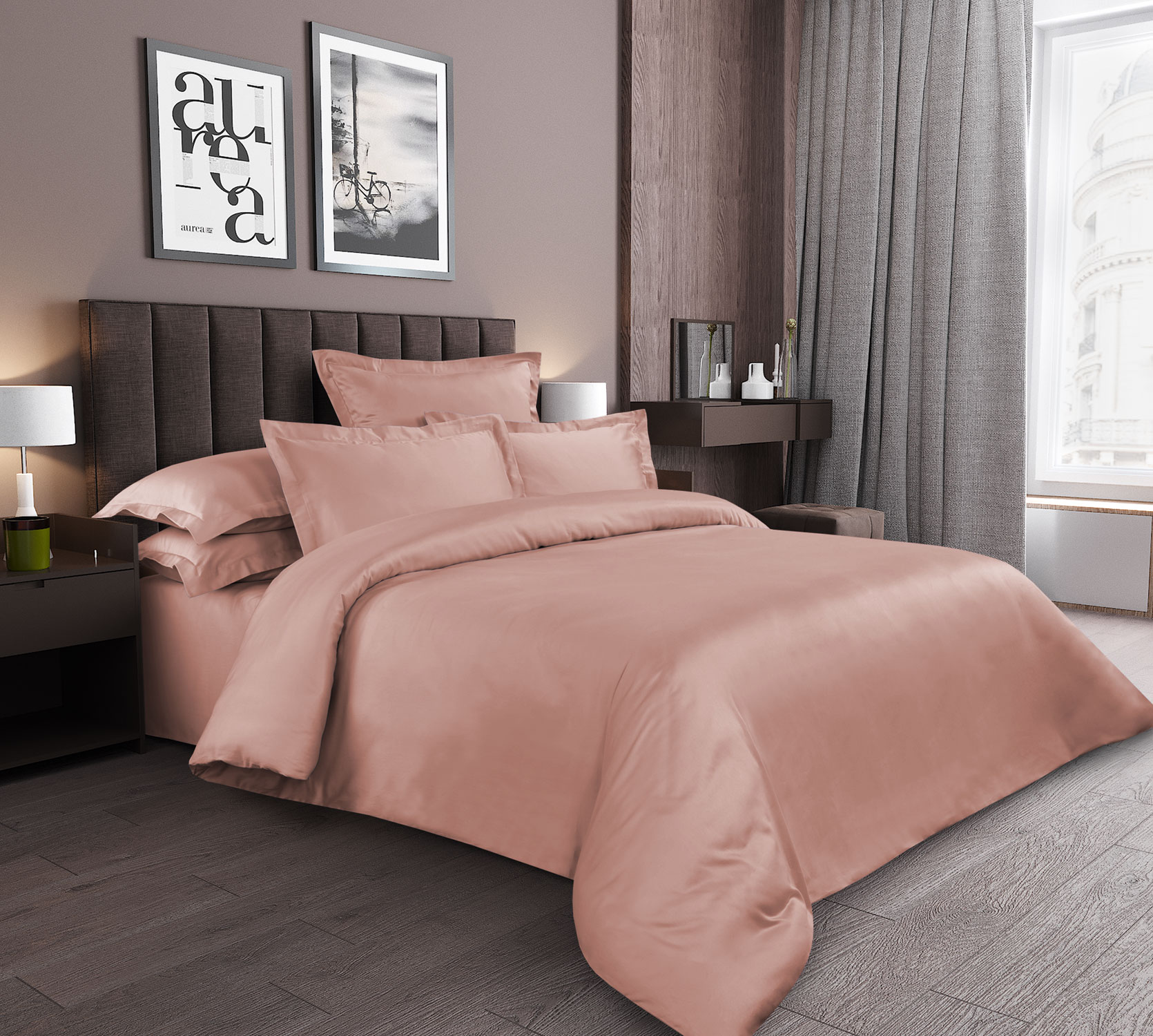 Однотонное постельное белье Розовый кварц, сатин, 2-спальное, 4 наволочки 70х70 и 50х70 фото