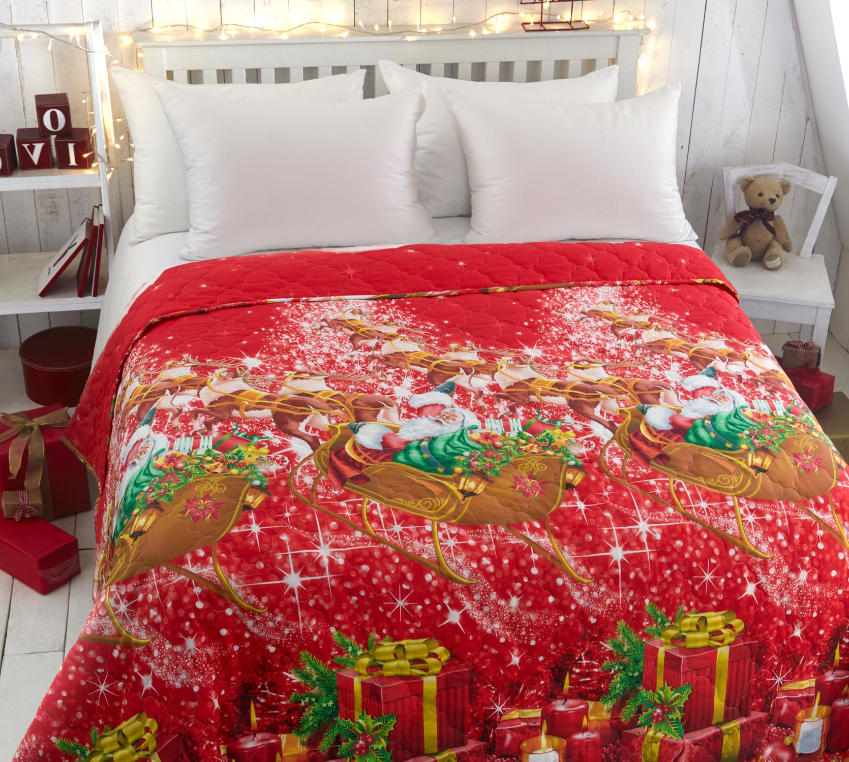 Постельное белье Стеганое покрывало на кровать «Новогодние огни 1», перкаль (220х210) фото