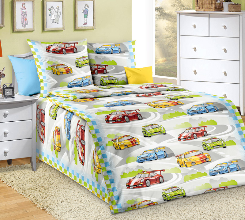 Детское постельное белье в кроватку 120х60, Гонки 1, поплин, Ясельный фото