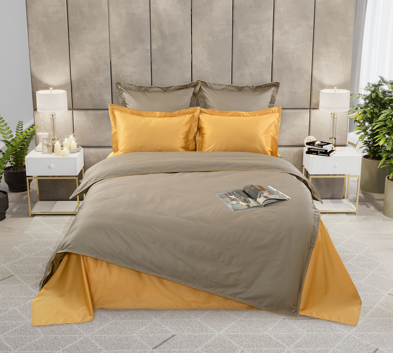 Однотонное постельное белье Солнечный берег, мако-сатин, Евро фото