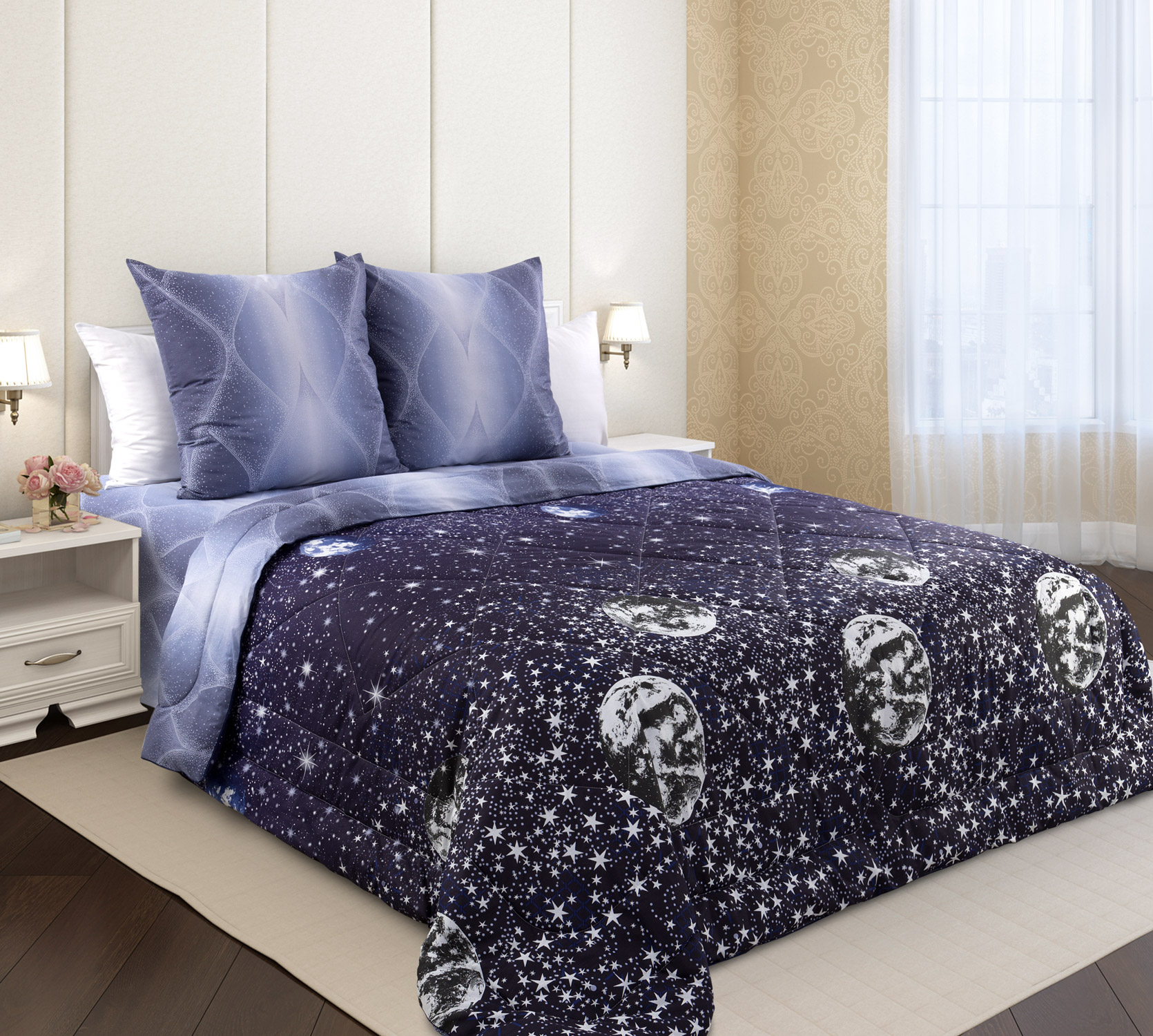 Постельное белье с одеялом Песня звезд 1, перкаль, 1.5-спальное, наволочки 70х70 фото