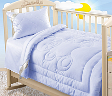 Постельное белье Одеяло детское 110х140 в кроватку для новорожденных, Лебяжий пух, всесезонное 300 г, сатин голубой фото