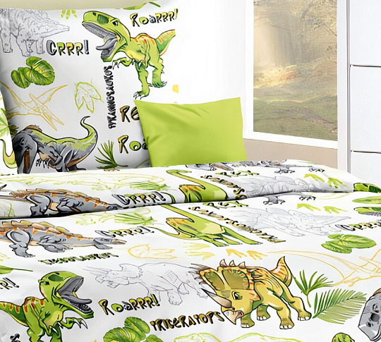 Детское постельное белье Эра динозавров 1, перкаль, 1.5-спальное фото