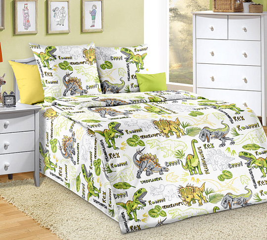Детское постельное белье «Эра динозавров 1», перкаль (1,5 спальное), Пакет ПВХ фото