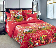 Постельное белье красное новогоднее «Новогодние огни 1», поплин, 2 спальный фото