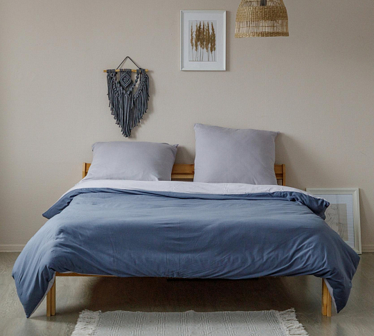 Однотонное постельное белье с простыней на резинке 160х200 Северное море, трикотаж, Евро стандарт фото