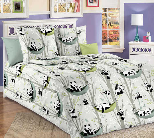 Детское постельное белье Веселые панды 1, Бязь, 1.5-спальное, наволочки 70х70 фото