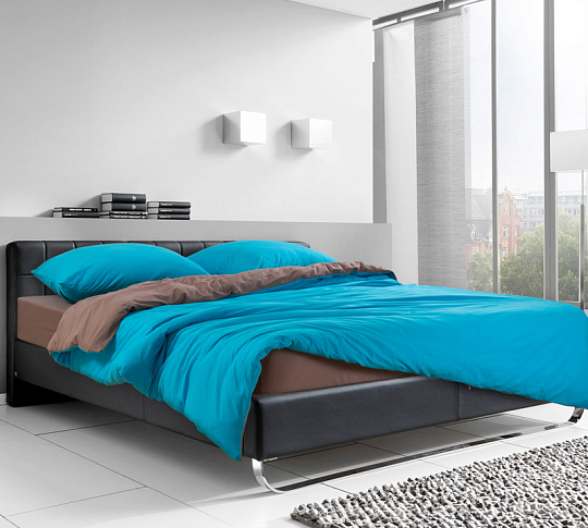 Однотонное постельное белье с простыней на резинке «Марокканская лазурь», трикотаж (1.5 спальный) фото