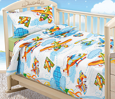 Детское постельное белье в кроватку 120х60 с простыней на резинке 60x120  От винта, бязь, Ясельный, наволочка 40х60 фото