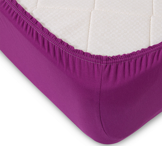 Постельное белье Трикотажная простынь на резинке 90х200 Фиолетовая, 100% хлопок фото