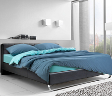 Однотонное постельное белье с простыней на резинке 180x200 Морская лагуна, трикотаж, Евро стандарт фото