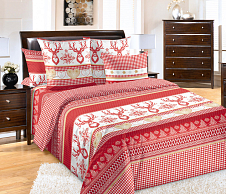 Красное постельное белье с оленями Лапландия 1, бязь, Евро стандарт фото