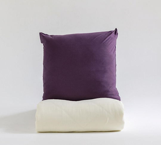 Однотонное постельное белье с простыней на резинке 90х200 Спелый баклажан, трикотаж, 1.5-спальное фото
