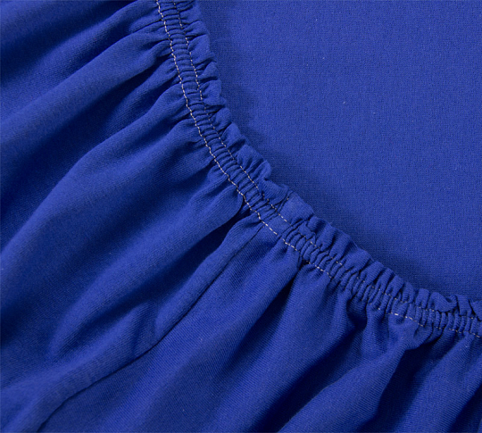Постельное белье Трикотажная простынь на резинке 140х200 Синяя, 100% хлопок фото