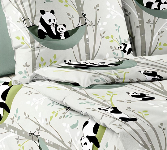 Постельное белье Веселые панды 1, поплин, 1.5-спальное фото