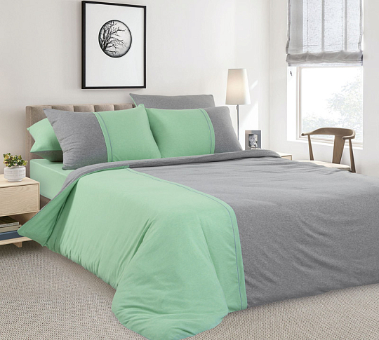Комплект постельного белья с простыней на резинке 160х200 Матэ, меланж, 2-спальный фото
