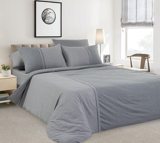 Комплект постельного белья с простыней на резинке 120х200 Эрл грей, меланж, 1.5-спальный фото