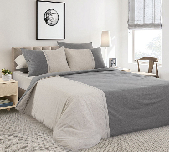 Комплект постельного белья без простыни Пуэр, 1.5-спальный, трикотаж, меланж, наволочка 50х70 фото