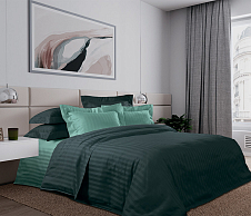 Комплект постельного белья Тархун мята, Страйп-сатин, 2-спальное с евро простыней фото