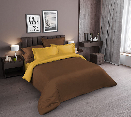Однотонное постельное белье Янтарь, Сатин, Евро стандарт фото