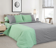 Однотонное постельное белье с простыней на резинке «Матэ», меланж (2-спальный) фото