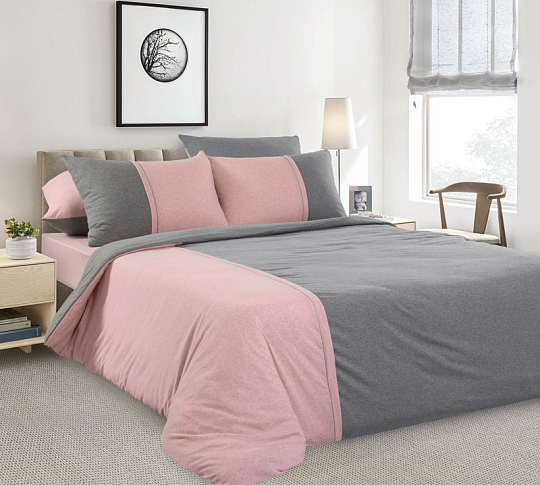 Комплект постельного белья с простыней на резинке 120х200 Каркаде, меланж, 1.5-спальный фото